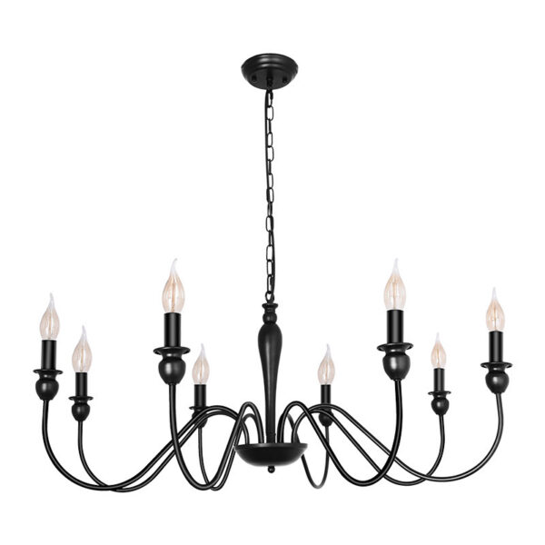 Candle Chandelier Dining Room Bend Tube Iron Art Light Fixture Black - Image 6