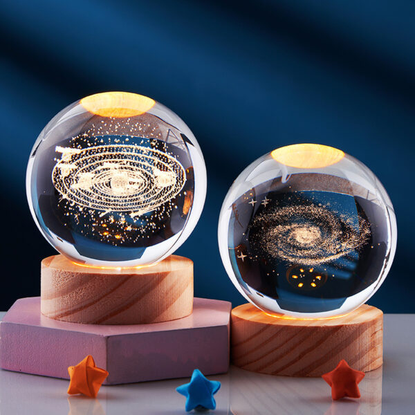 Crystal Ball 3D Inner Carved Solar System Glowing Night Lights Warm Bedside Light Festival And Kid Gift Night Lamp - Image 3