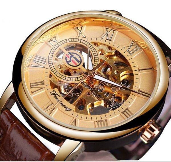 Hollow Mechanical Skeleton Transparent Style Leather Wrist Watch - Image 8