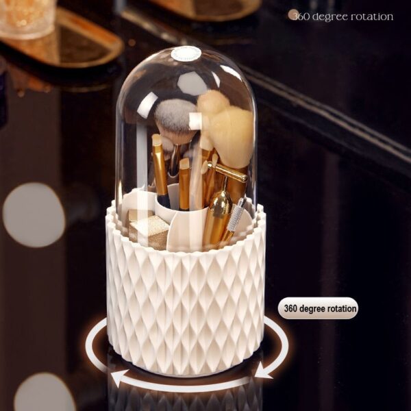 360 Rotating Large Capacity Transparent Makeup Brush Storage Pen Holder Acrylic Dust With Lid Desktop Cosmetic Storage Box - Image 3