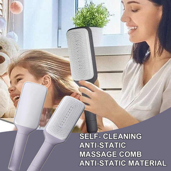 4 In 1 Self Cleaning Hair Brush New Self-Cleaning Anti-Static Massage Comb Scalable Rotate Lifting Self Cleaning Hairbrush - Image 7