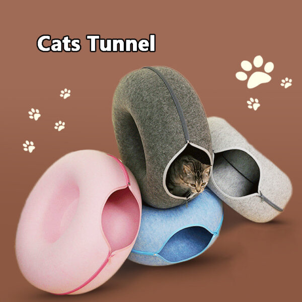 Four Seasons Available Cat Nest Round Woolen Felt Pet Dual-use Cat Nest Tunnel Interactive Training Toy Grey Felt Cat Nest - Image 6