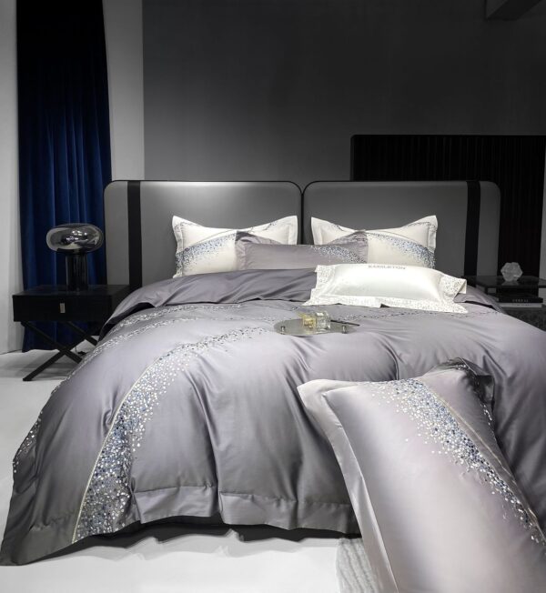 120 Long-staple Cotton Four-piece Set High-grade Simple Embroidery Light Luxury Quilt Cover Bed Sheet Bedding - Image 2