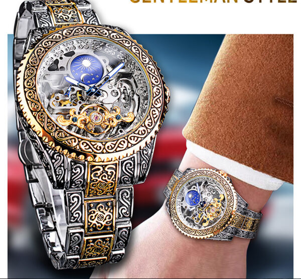 Forsining Skeleton Carved Tourbillon Mechanical Watches Luxury Men's Wristwatch - Image 2