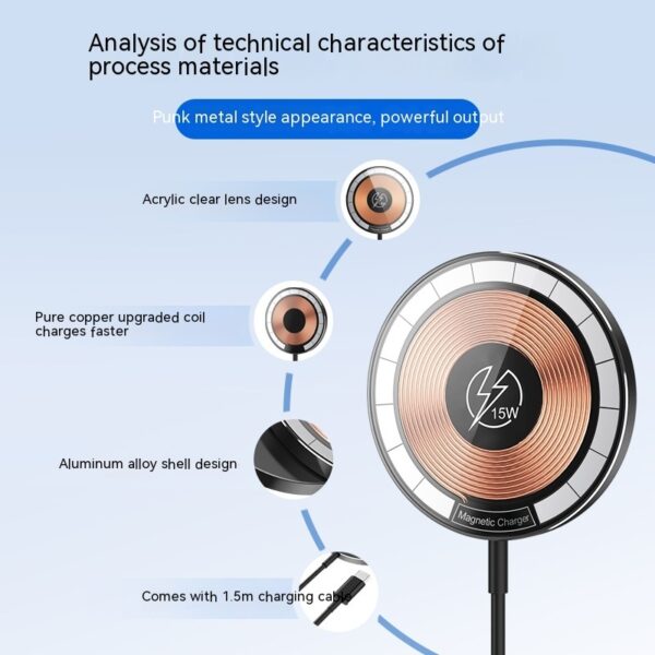 Transparent Magnetic Wireless Charger Phone Electrical Desktop Round Fast - Image 2