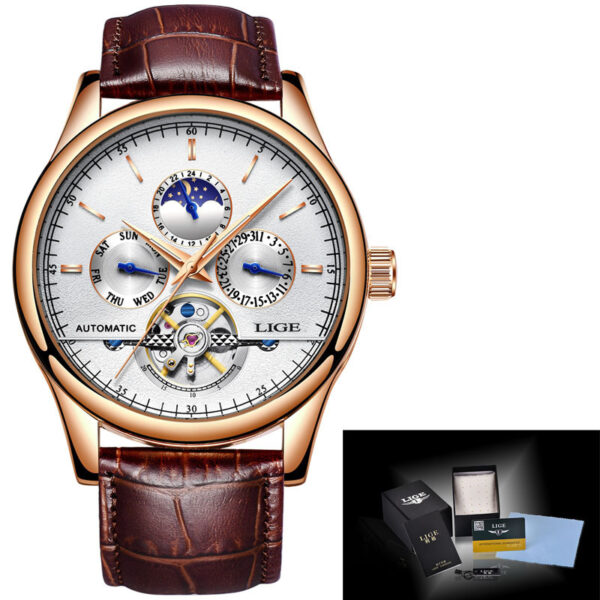 Men's Automatic Mechanical Watch Leather Belt Waterproof - Image 3