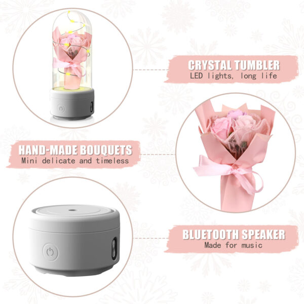 Creative 2 In 1 Bouquet LED Light And Bluetooth-compatible Speaker Mother's Day Gift Rose Luminous Night Light Ornament In Glass Cover - Image 5