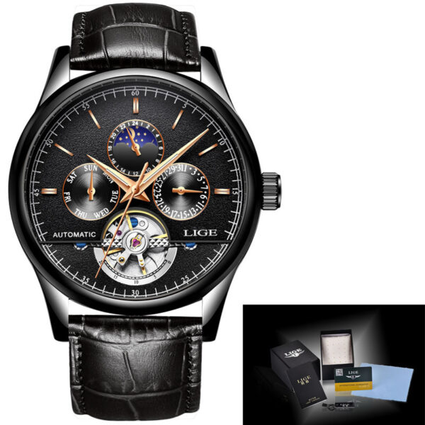 Men's Automatic Mechanical Watch Leather Belt Waterproof - Image 4