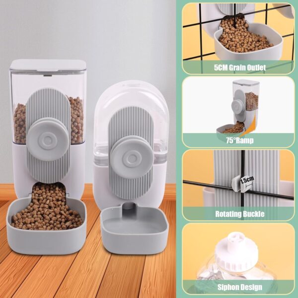 Hanging Automatic Pet Food And Water Dispenser Auto Gravity Rabbit Ferret Bunny Hedgehog Feeder And Water Dispenser Sets Cat Dog Food And Water Dispenser Food Bowl For Cage Hanging - Image 2