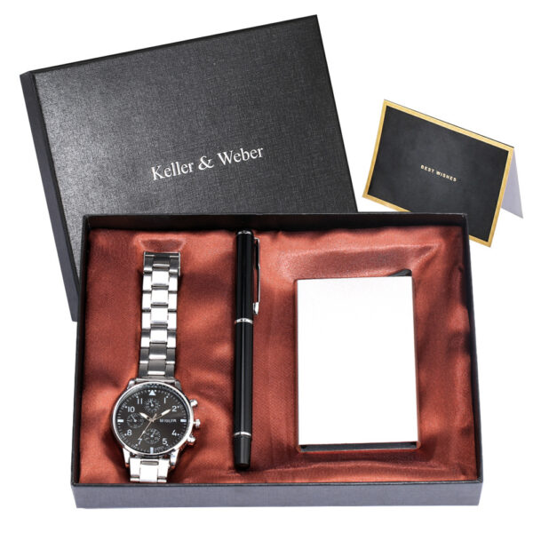 Men's Quartz Watch Credit Card Case Gel Pen Set Fashion Gift Set Box - Image 5