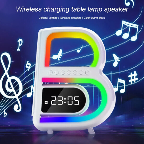 2024 New B-Shaped Blutooth Speaker Multifunctional Smart Music Rhythm Lighting Phone Wireless Charger TF Card AUX Input Standard Mode - Image 2