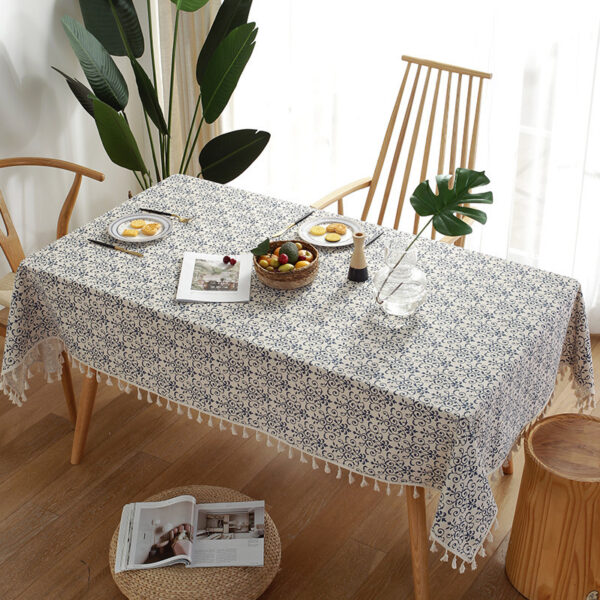 Retro Blue And White Porcelain Chinese Square Dining Table Tablecloth - Image 5