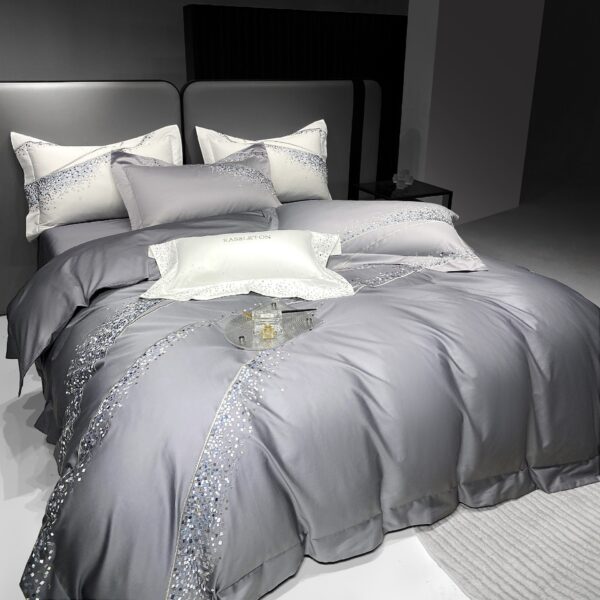 120 Long-staple Cotton Four-piece Set High-grade Simple Embroidery Light Luxury Quilt Cover Bed Sheet Bedding - Image 3