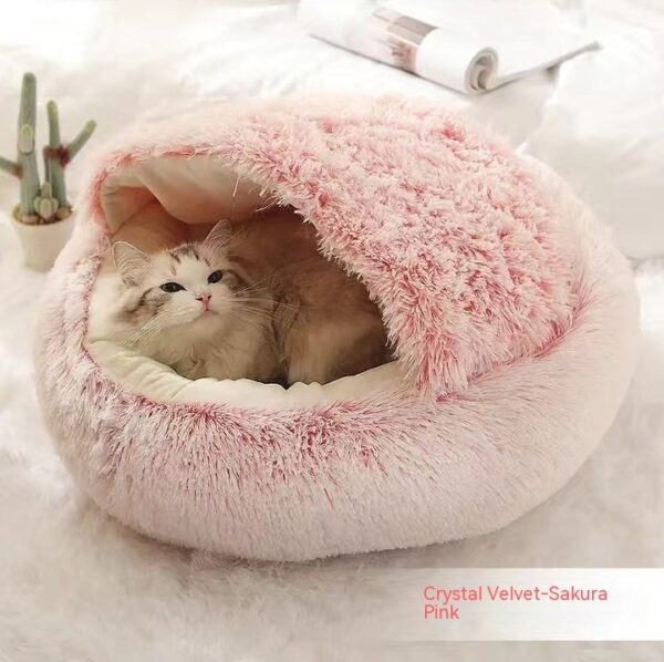 2 In 1 Dog And Cat Bed Pet Winter Bed Round Plush Warm Bed House Soft Long Plush Pets Bed Pet Products - Image 2