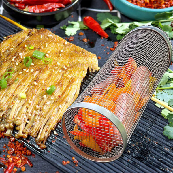 Rolling Grilling Basket Metal BBQ Barbecue Basket Net Portable Outdoor Camping Barbecue Rack Kitchen Gadgets - Image 5
