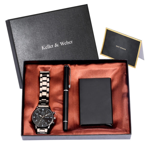 Men's Quartz Watch Credit Card Case Gel Pen Set Fashion Gift Set Box - Image 4