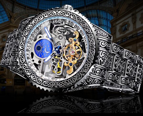 European And American Style Men's Fashion Hollow Retro Carved Automatic Mechanical Watch - Image 8