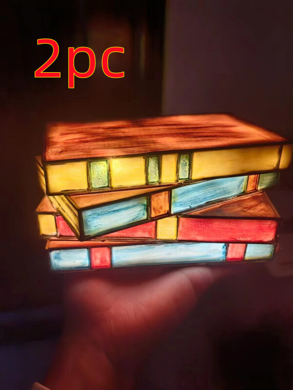 Stacked Books Lamp Nightstand Desk Lamps Resin Handicraft Stacked Books Light Stained Glass Table Desk Reading Light Decorative - Image 7