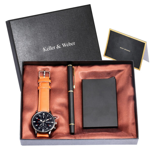 Men's Quartz Watch Credit Card Case Gel Pen Set Fashion Gift Set Box - Image 7