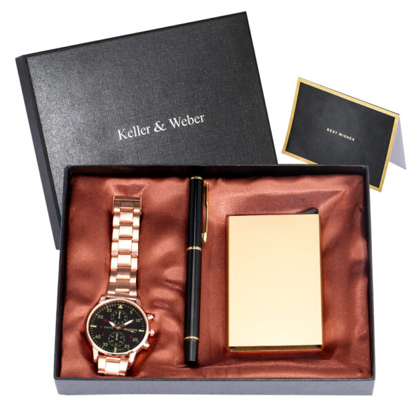Men's Quartz Watch Credit Card Case Gel Pen Set Fashion Gift Set Box - Image 3