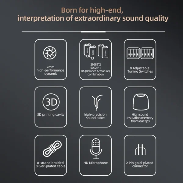 Joyodio VZ10 In Ear Wired Earphones 8 Adjustable Tuning Switch Hybrid technology Headphones Monitor Earbuds Bass Metal Headset - Image 4