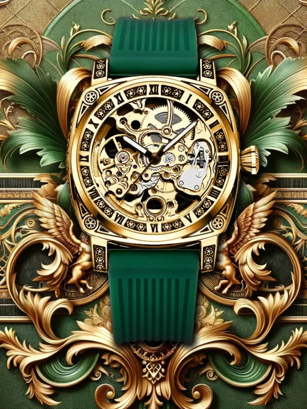 New Business retro style men's mechanical watch exquisite hollowed out dial luminous silicone strap Man mechanical wristwatch - Image 3