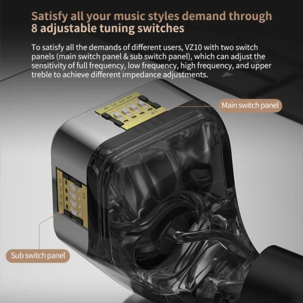 Joyodio VZ10 In Ear Wired Earphones 8 Adjustable Tuning Switch Hybrid technology Headphones Monitor Earbuds Bass Metal Headset - Image 3