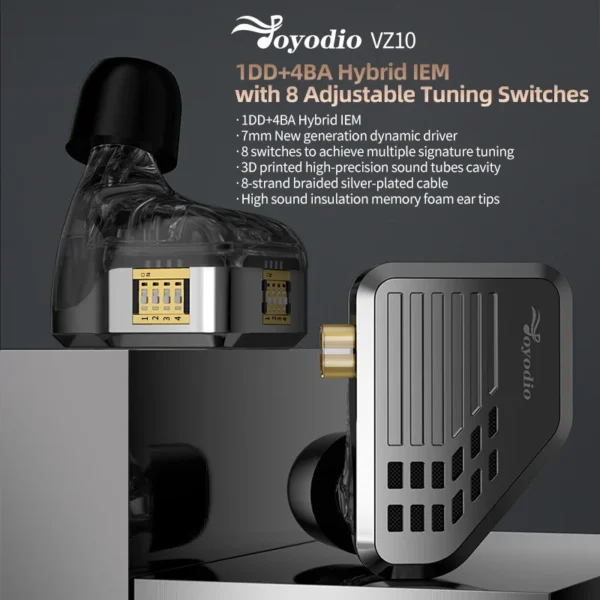 Joyodio VZ10 In Ear Wired Earphones 8 Adjustable Tuning Switch Hybrid technology Headphones Monitor Earbuds Bass Metal Headset - Image 6