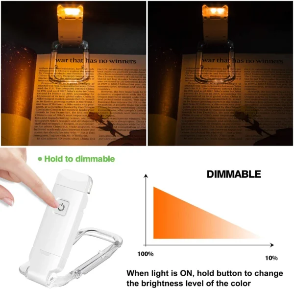 USB Rechargeable Book Reading Light Brightness Adjustable LED Clip on Book Light Eye Care Book Lamp for Kids Read Light - Image 3