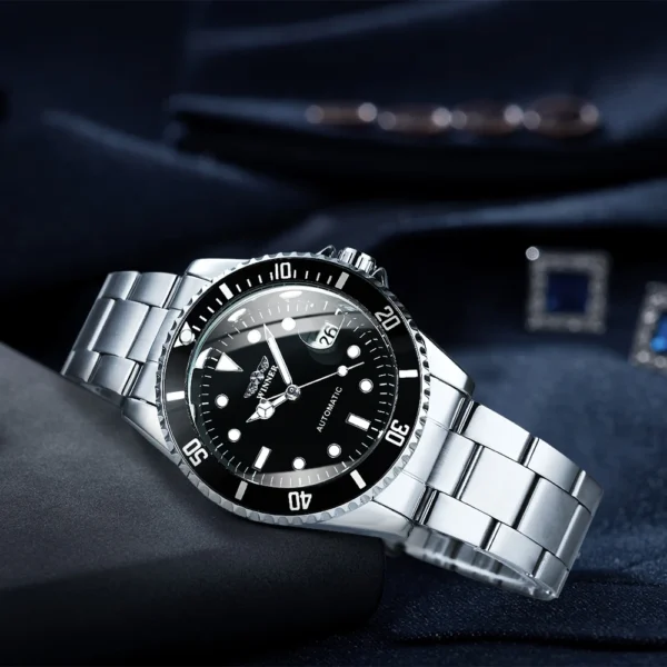 WINNER Classic Mechanical Watches Luxury Brand Business Automatic Watch for Men Rotatable Bezel Luminous Dial Steel Strap Clock - Image 3
