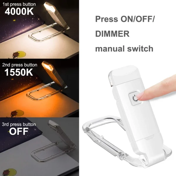 USB Rechargeable Book Reading Light Brightness Adjustable LED Clip on Book Light Eye Care Book Lamp for Kids Read Light - Image 2