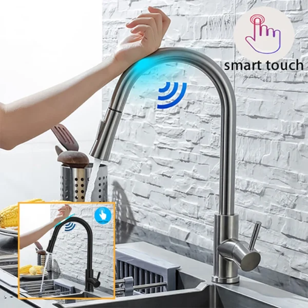 Pull Out Sensor Black Kitchen Faucet Sensitive Touch Control Faucet Mixer For Kitchen Touch Sensor Kitchen Mixer Tap - Image 2