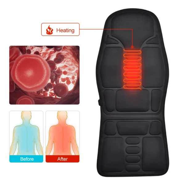 Electric Back Heating Pad Motor Vibration Massager for Back Neck Chair Seat For Car Home Office Use Portable Mat Body Relaxation - Image 2