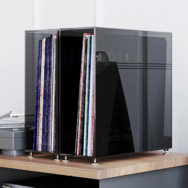 Gray square vinyl record holder, old record storage box, large capacity acrylic vinyl record storage box - Image 2