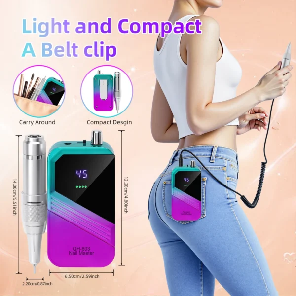 45000 RPM portable electric drill nail machine, nail grinding machine, acrylic gel polishing machine rechargeable polishing tool - Image 5