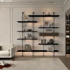 Shelves integrated against the wall, living room display shelves, simple storage shelves, office bookshelves, shelves
