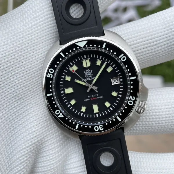 Steeldive SD1970 White Date Background 200M Wateproof AR Coating Sapphire Glass NH35 Black DIal Turtle Automatic Mens Dive Watch - Image 6