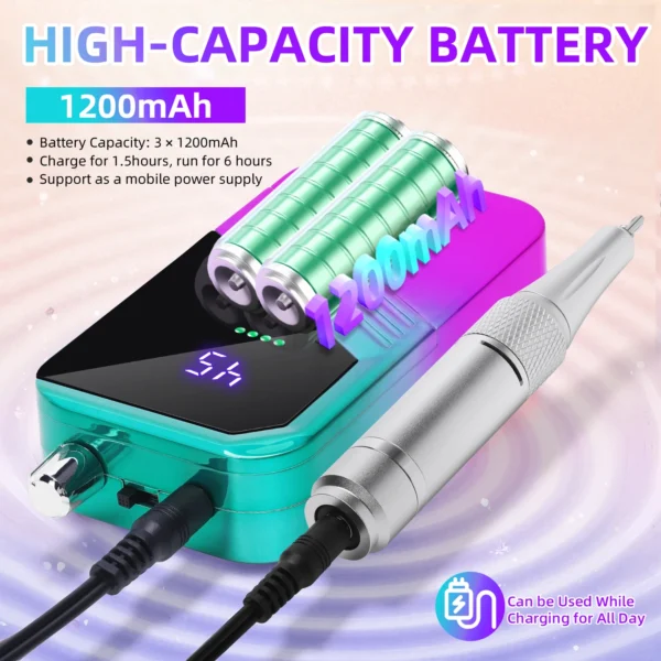 45000 RPM portable electric drill nail machine, nail grinding machine, acrylic gel polishing machine rechargeable polishing tool - Image 4