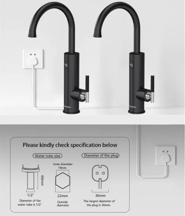 220V Home Electric Water Heater Flowing Heater 3200W Kitchen Faucet 2 in 1 Tap Tankless Water Heating Mixer Electric Geyser - Image 6