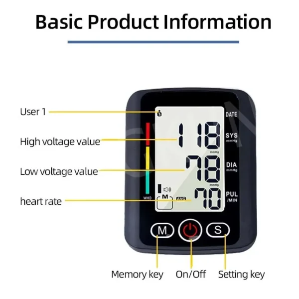 Big Screen Broadcast English Voice Tonometer New LED Black Blood Pressure Monitor BP Monitors Arm Tensiometers Heart Rate Meter - Image 4