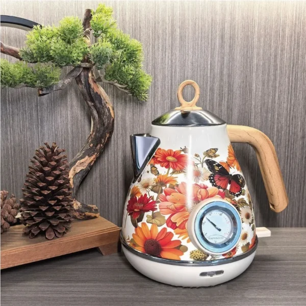1.7L Retro Paint Decal Electrc Kettle Boiling Water With Thermometer Automatic Power Off 304 stainless Steel Teapot 1850W - Image 5