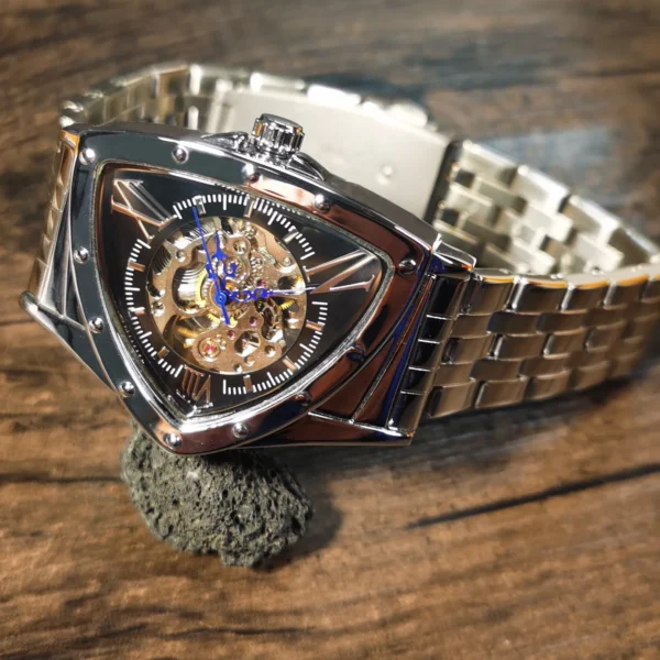 WINNER Automatic Men Luxury Gold Skeleton Mechanical Stainless Steel Strap Sports Wristwatch - Image 2