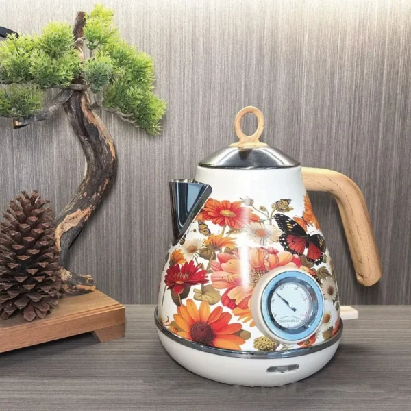 1.7L Retro Paint Decal Electrc Kettle Boiling Water With Thermometer Automatic Power Off 304 stainless Steel Teapot 1850W