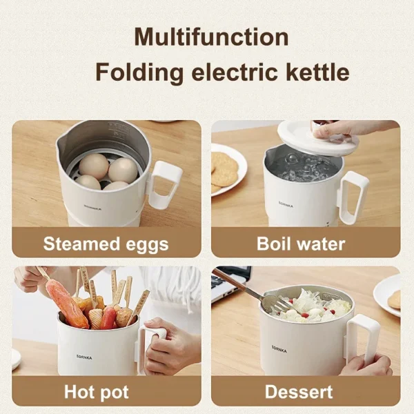 500W Folding Electric Kettle 1L Travel Electric Hot Cup Multifunctional Electric Boil Cup 304 Stainless Steel Insulated Kettle - Image 5