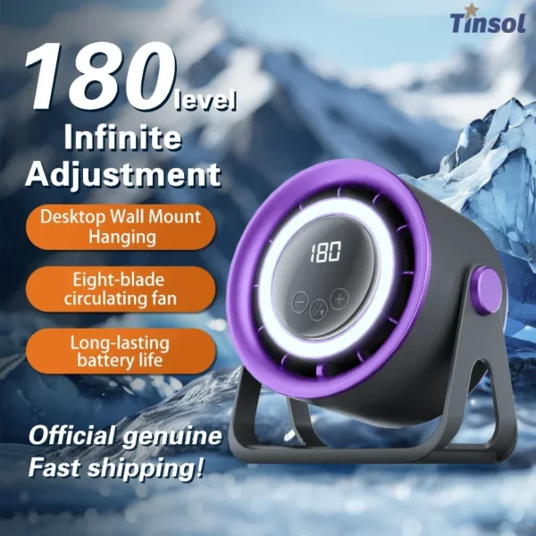 New 1800mAH desktop bladeless electric fan, USB rechargeable with ambient light, silent turbo fan, 100 speed air cooler - Image 3