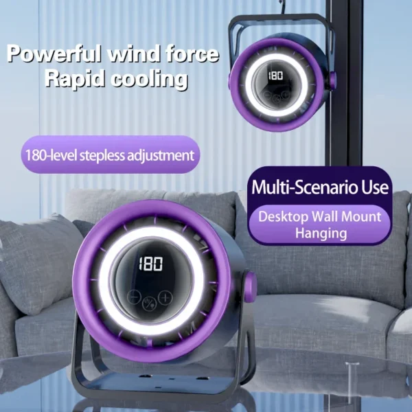 New 1800mAH desktop bladeless electric fan, USB rechargeable with ambient light, silent turbo fan, 100 speed air cooler - Image 4
