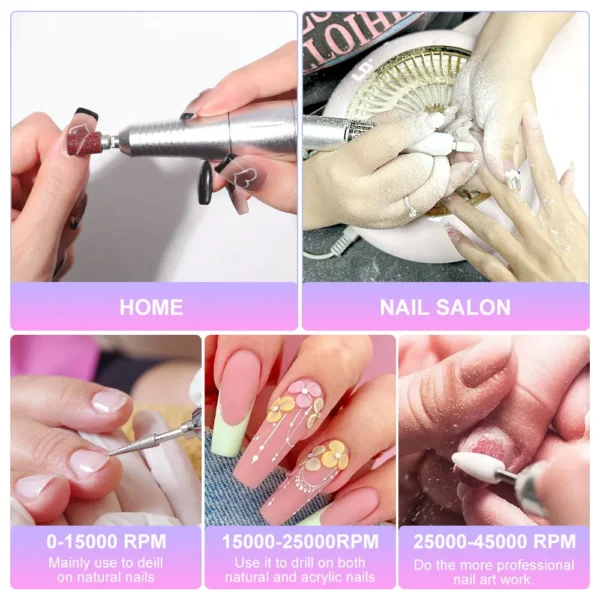 45000RPM Rechargeable Electric Nail Drill Machine Professional Nail Drills for Gel Nails Polish Portable Nail File Manicure Tool - Image 4