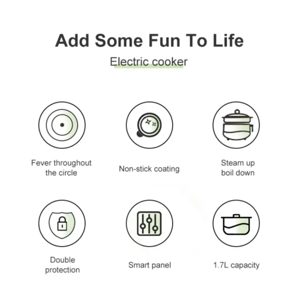 Multifunction Electric Cooking Machine 1.7L Single/Double Layer Hot Pot Mini Intelligent Electric Rice Cooker Non-stick Pan Pots - Image 6