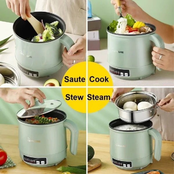 110V/220V Electric Cooking Pot 1.7L Low Power Dormitory Electric Hot Pot Non-stick Frying Pan Multifunctional Pot With Steamer - Image 2