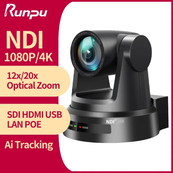 4K/1080P PTZ NDI Camera with AI-Tracking 12x/20x SDI HDMI USB 3.0 IP Video Conference Camera For Church Meet Zoom Youtube Skype